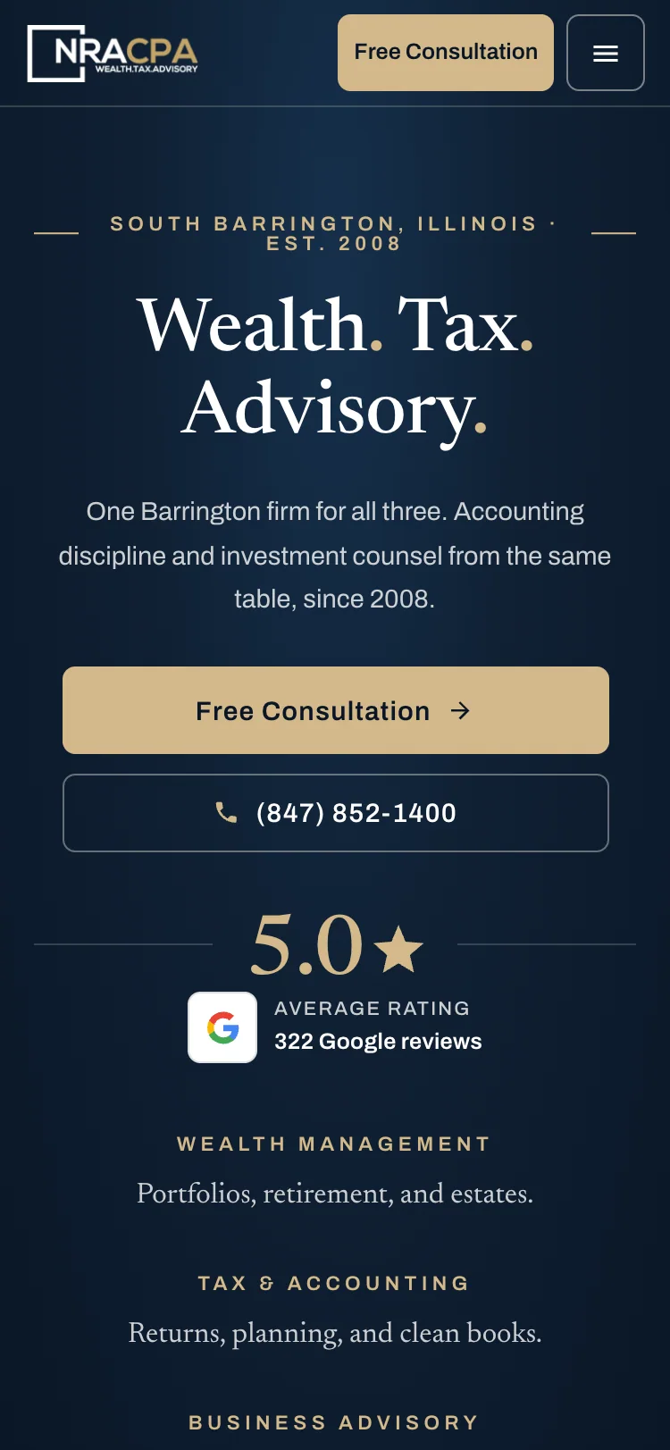 NRACPA: Redesigned mobile homepage.