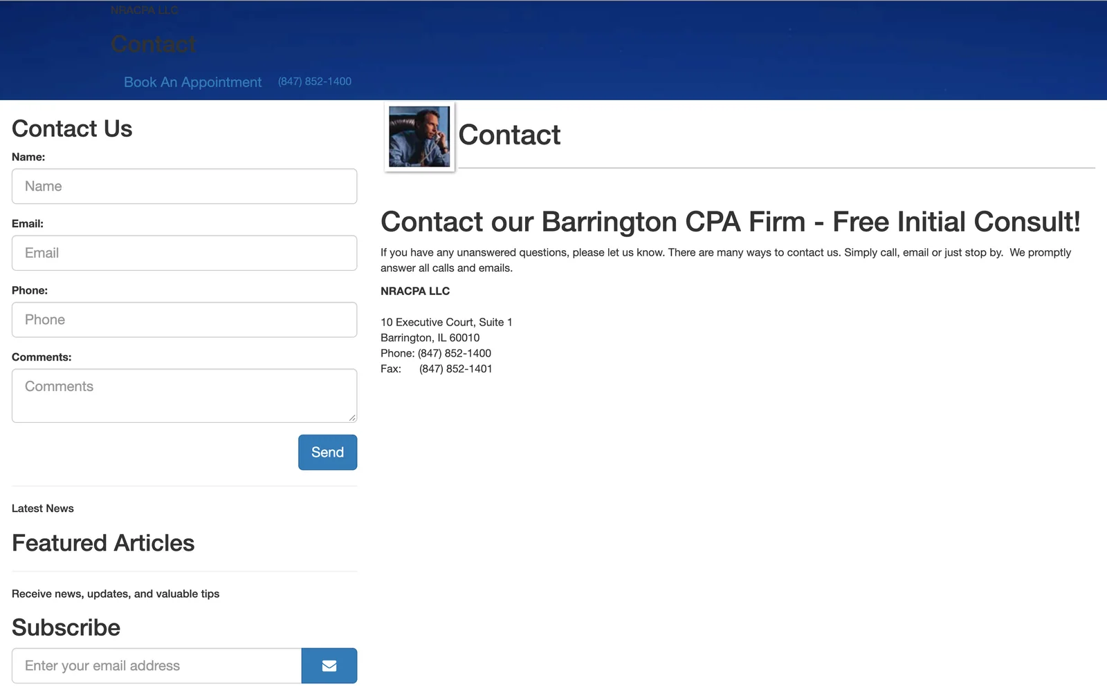 Archived NRACPA contact page with a contact form, the office address and phone number, captured from the September 2021 Web Archive snapshot.